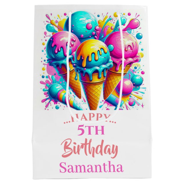 Girly ice cream birthday party medium gift bag (Back)