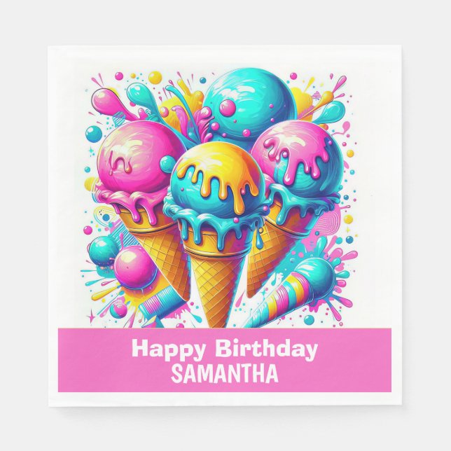 gIRLY ice cream birthday party  Napkin (Front)