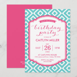 Girly Ikat Diamonds Birthday Party Invitation