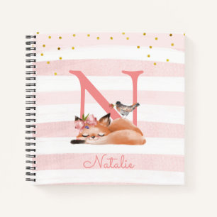 Girly Illustration Gold Glitter Pink Floral Diary Notebook