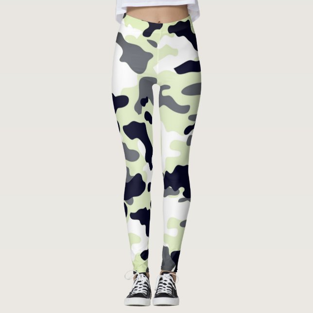 Girly in Fashion Green Black & White Army Leggings (Front)
