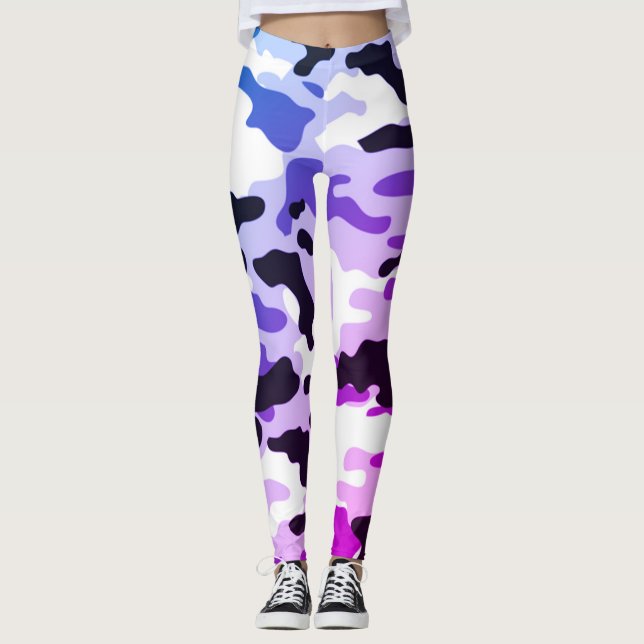 Girly in Fashion Purple Blue Black & White Army Leggings (Front)