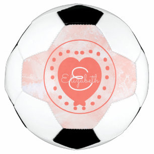 Girly Initial Monogram Coral Watercolor Heart Football