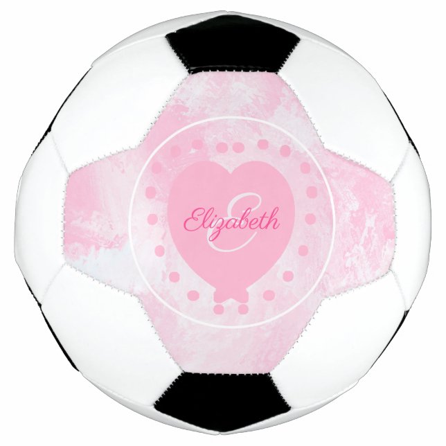 Girly Initial Monogram Pink Watercolor Heart Football (Front)