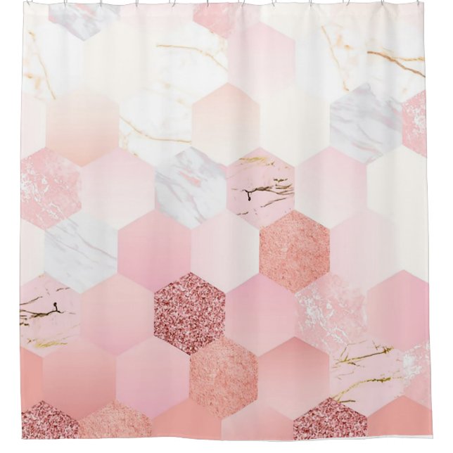 Girly Interior Design Home Glitter Marble Shower Curtain (Front)