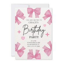 Girly invitation birthday party pink coquette girl