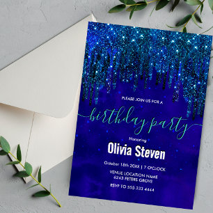 girly iridescent glitter drips in unicorn rainbow  invitation
