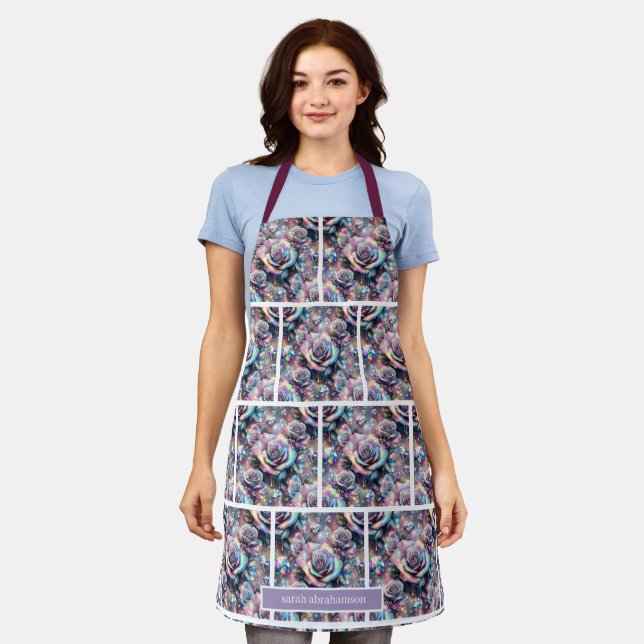 Girly Iridescent Roses and Glitter Drips Apron (Worn)