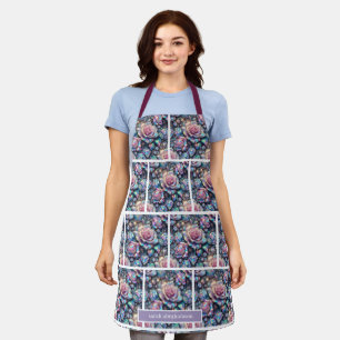 Girly Iridescent Roses and Glitter Drips Apron