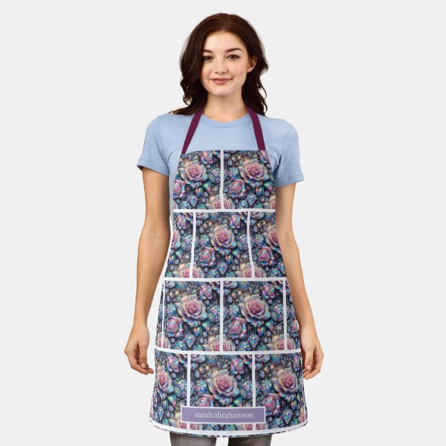 Girly Iridescent Roses and Glitter Drips Apron (Worn)