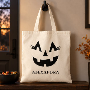 Girly Jack O Lantern Name Halloween Treat Tote Bag
