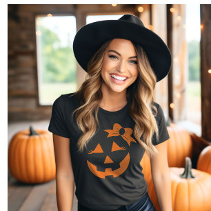 Girly Jack-o-lantern Pumpkin Face Halloween  T-Shirt