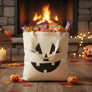 Girly Jack-O-Lantern Pumpkin Face Halloween Tote Bag