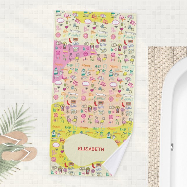 Girly Kawaii Doodle Pastel Blobs  Bath Towel (Pastel Pink Kawaii Girly Doodle Bath Towel ©Susanne Sachers - Sunny Wanderlust 🌞✈️)