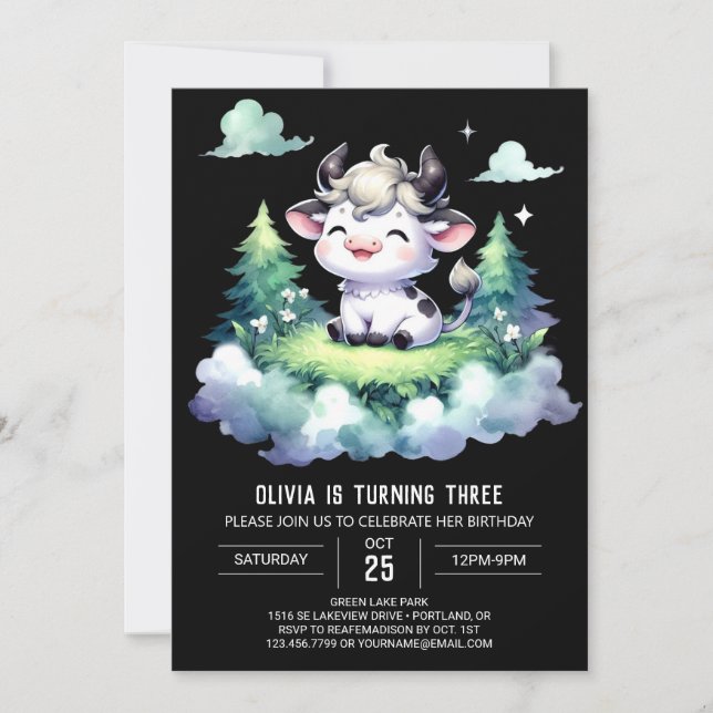 Girly Kids Cow Birthday Invitation (Front)