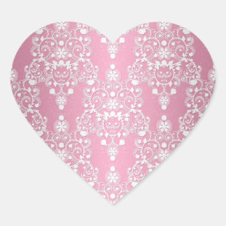 Girly Lacy Damask Pink and White Heart Sticker