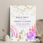 Girly Land of Magic Glitter Kids 3rd Birthday  Invitation<br><div class="desc">Land of Magic Gold Unicorn 3rd Birthday Invitation
These beautiful invitations feature gold Unicorn,  watercolor magical castle and starry sky. Incredibly beautiful,  gently and charming Birthday Invitation Template is Kids birthdays are special,  and this invite can help it make a memorable birthday party.</div>