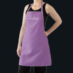 Girly lavender custom modern script name monogram apron<br><div class="desc">Personalised lavender custom modern script name text monogram solid plain colour girly stylish elegant chic lavender and white text kitchen Apron. Customise,  personalise it with name,  quote,  phrase,  or text.
Great for cooks,  chefs,  pottery,  ceramics,  crafts,  work,  kitchen,  baking,  bbq,  grill,  etc</div>