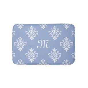 Girly Lavender Damask Pattern With Lovely Monogram Bath Mat