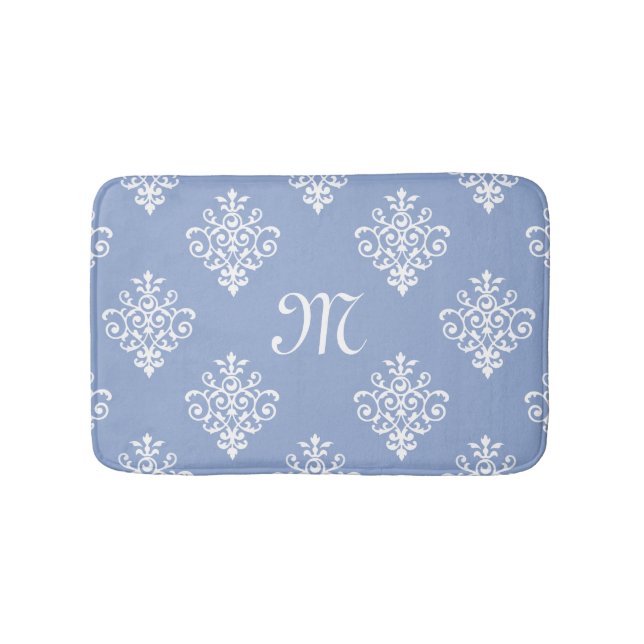 Girly Lavender Damask Pattern With Lovely Monogram Bath Mat (Front)