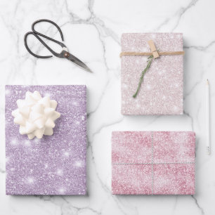 Girly Lavender Glitter Sparkle Birthday Wrapping Paper Sheet