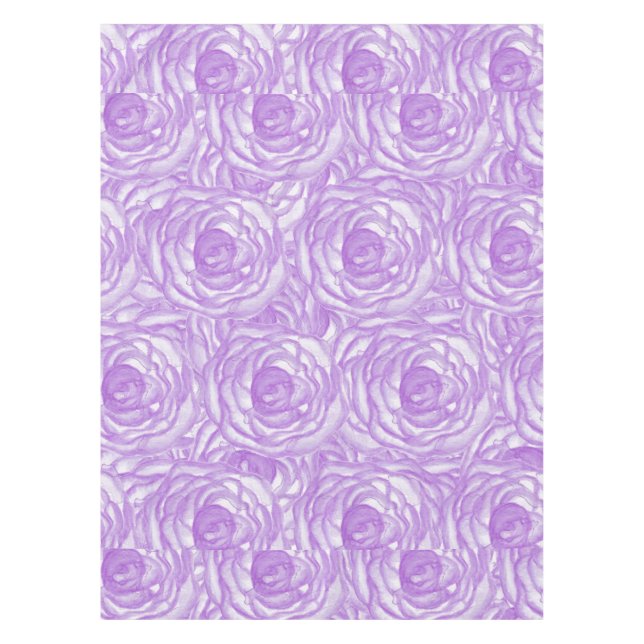 Girly Lavender Hand Painted Watercolor Roses Tablecloth (Front)