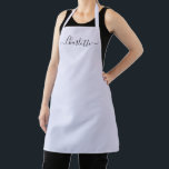 Girly lavender lilac custom script name monogram apron<br><div class="desc">Personalised lavender lilac custom modern script name text monogram solid plain colour girly stylish elegant chic lavender lilac and black text kitchen Apron. Customise,  personalise it with name,  quote,  phrase,  or text.
Great for cooks,  chefs,  pottery,  ceramics,  crafts,  work,  kitchen,  baking,  bbq,  grill,  etc</div>