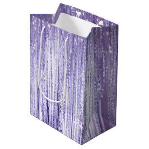 Girly Lavender Purple Glam Tinsel Stripes  Medium Gift Bag