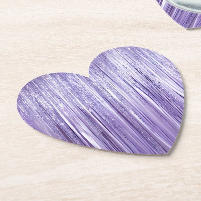 Girly Lavender Purple Glam Tinsel Stripes  Paper Coaster (Angled)