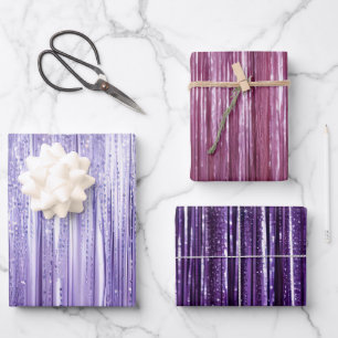 Girly Lavender Purple Glam Tinsel Stripes  Wrapping Paper Sheet