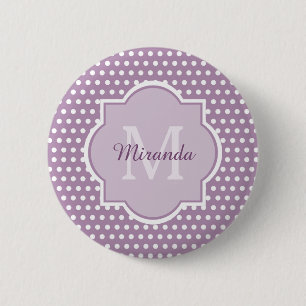 Girly Lavender Purple Polka Dots Monogram and Name 6 Cm Round Badge