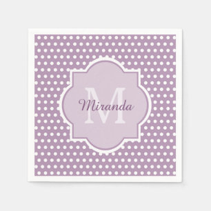 Girly Lavender Purple Polka Dots Monogram and Name Napkin