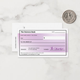 Girly Law of Attraction Blank Abundance Check Card