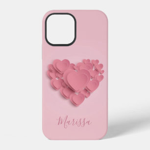 Girly Layered Pink Hearts iPhone 12 Case