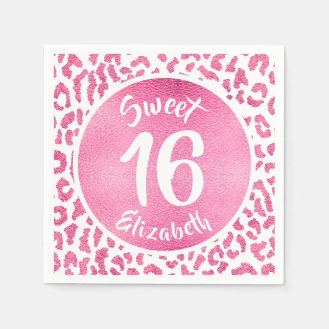Girly Leopard Birthday Party Napkin (Front)