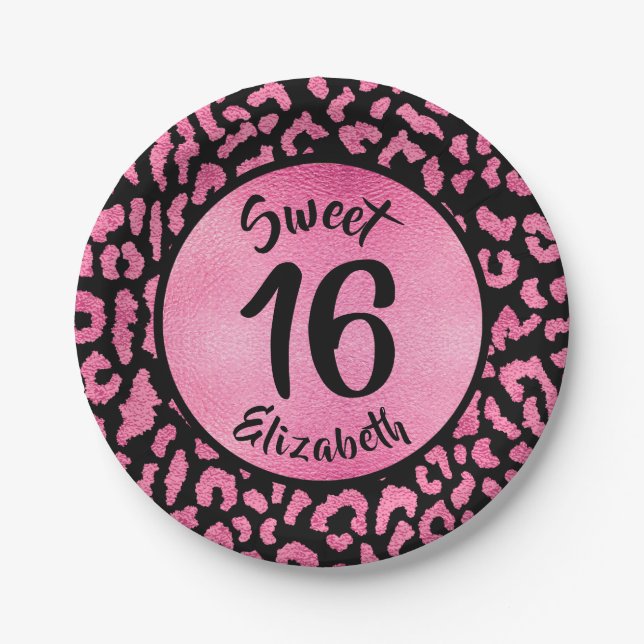 Girly Leopard Birthday Party Paper Plate (Front)