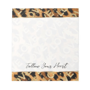 Girly Leopard Gold Sparkles Love Notepad