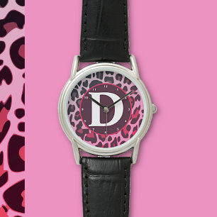 Girly Leopard Leo Pattern Print Design Monogram Watch