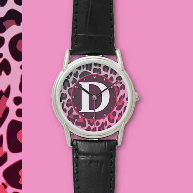 Girly Leopard Leo Pattern Print Design Monogram Watch (Creator Uploaded)