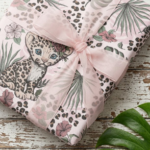 Girly Leopard Pink Safari Kids Jungle Pattern Wrapping Paper