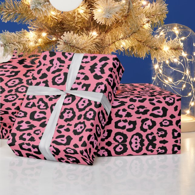 Girly leopard print animal pattern pink trendy wrapping paper (Holidays)