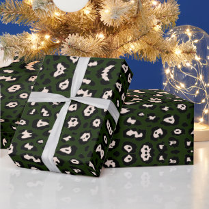 Girly leopard print blush pink dark green fun chic wrapping paper