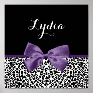 Girly Leopard Print Pretty Purple Ribbon With Name