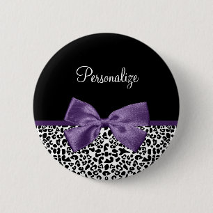 Girly Leopard Print Pretty Purple Ribbon With Name 6 Cm Round Badge