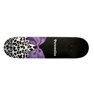Girly Leopard Print Pretty Purple Ribbon With Name Skateboard