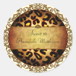 Girly Leopard Print Sweet 16 Sticker