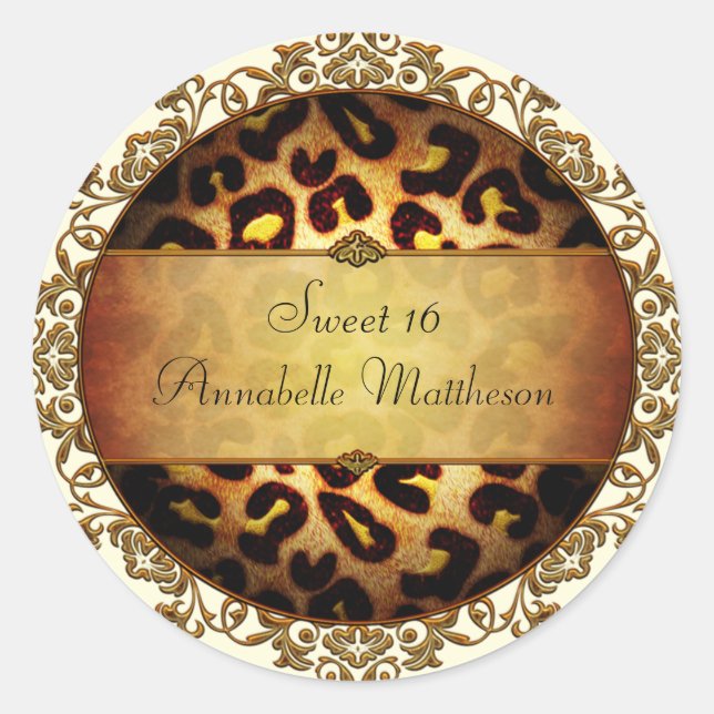 Girly Leopard Print Sweet 16 Sticker (Front)