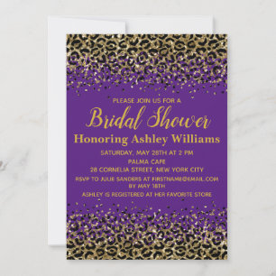 Girly Leopard Purple Gold Customised Bridal Shower Invitation