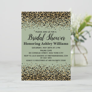 Girly Leopard Sage Green Black Gold Bridal Shower Invitation