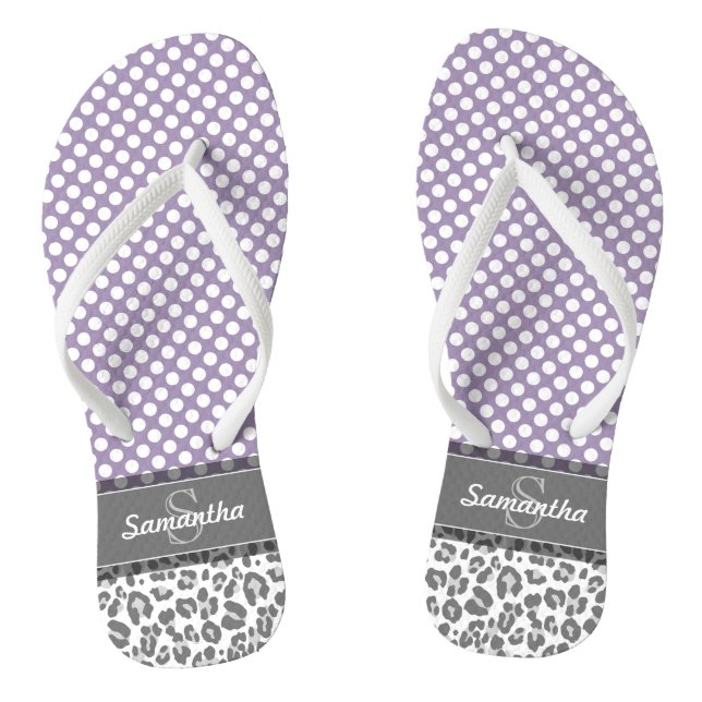 Girly Leopard Spot Print Pattern Custom Monograms Flip Flops (Footbed)